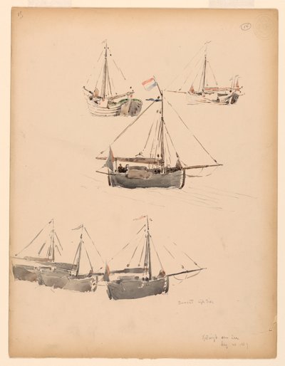 Ritning, Holländska pråmar, 20 augusti 1887 av Whitney Warren Jr.
