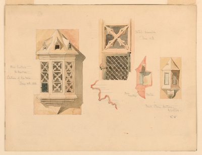 Ritning, Rendering av två stenlyktor, från slottet i Amboise, Frankrike, 14-15 juni 1888 av Whitney Warren Jr.