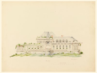 Höjd mot Polo Grounds, klubbhus, Newport, Rhode Island och Golf Club av Whitney Warren Jr.