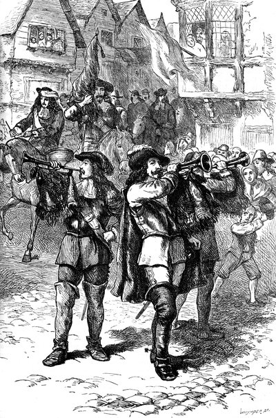 James II proklamerade i Boston, 1685 c1880 av Whymper