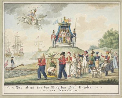 Napoleons exil till Elba, 1814 Den aftogt van den Menschen Bödel Napoleon från Frankrike (titel på objekt) av Wijnand Esser (attributed to)