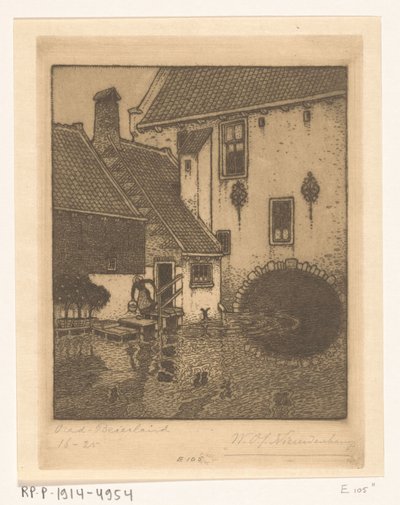 Bakre fasad av stadshuset i Oud-Beijerland Kanal i Gamla Bayern (originaltitel) av Wijnand Otto Jan Nieuwenkamp (signed by artist)