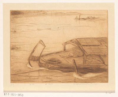 Förtöjt skepp i Kali Mas i Surabaya The River (originaltitel) av Wijnand Otto Jan Nieuwenkamp (signed by artist)