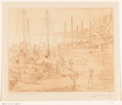 Förtöjda skepp på stranden av Ganges i Benares Ships Lossing II (originaltitel) av Wijnand Otto Jan Nieuwenkamp (signed by artist)