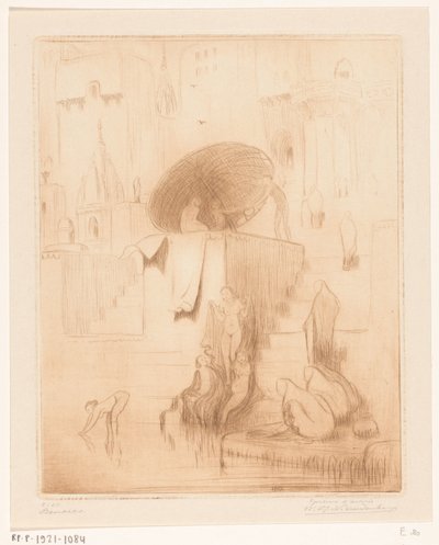 Kvinnor som badar och tvättar på stranden av Ganges i Benares Benares (originaltitel) av Wijnand Otto Jan Nieuwenkamp (signed by artist)