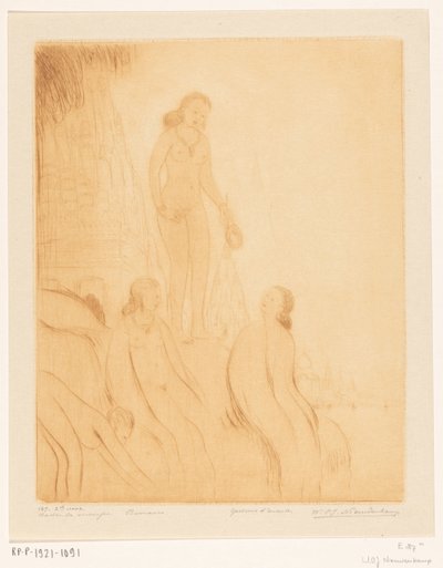 Flickor som badar på stranden av Ganges i Benares Badande tjejer (originaltitel) av Wijnand Otto Jan Nieuwenkamp (signed by artist)