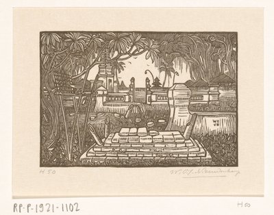 Kyrkogård vid Singaraja på Bali Kyrkogård på Bali av Wijnand Otto Jan Nieuwenkamp (signed by artist)