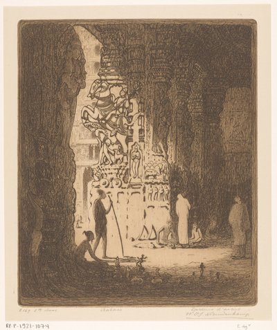 Skulpterade kolonner i en basar i Madurai Bazaar, Madura (originaltitel) av Wijnand Otto Jan Nieuwenkamp (signed by artist)