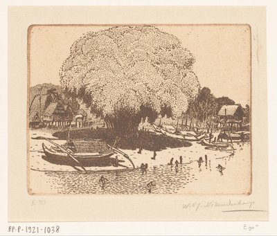 Vy över Loloan Barat på Bali Fiskebyn (originaltitel) av Wijnand Otto Jan Nieuwenkamp (signed by artist)