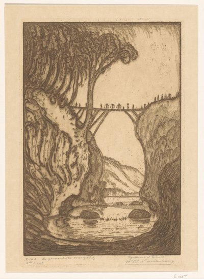 Träbro över en flodklyfta i Bali The Dangerous Transition (originaltitel) av Wijnand Otto Jan Nieuwenkamp (signed by artist)