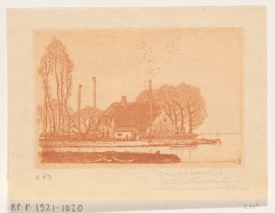 Hus på vattnet i Oude Wetering The Old Wetering (originaltitel) av Wijnand Otto Jan Nieuwenkamp (signed by artist)