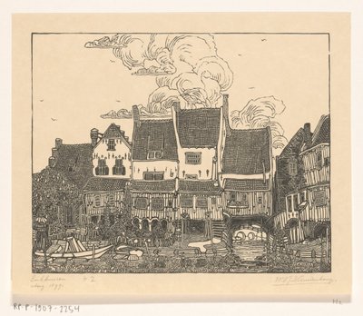 Hus vid hamnen i Enkhuizen Hamn i Enkhuizen (originaltitel) av Wijnand Otto Jan Nieuwenkamp (signed by artist)