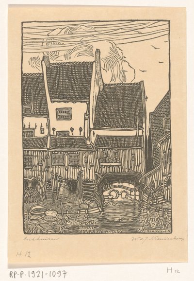Hus på hamnen i Enkhuizen Gamla hus, Enkhuizen (originaltitel) av Wijnand Otto Jan Nieuwenkamp (signed by artist)