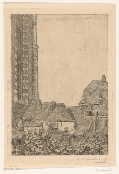 Hus vid Onze-Lieve-Vrouwetoren i Amersfoort Vid foten av tornet (originaltitel) av Wijnand Otto Jan Nieuwenkamp (signed by artist)