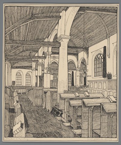 Interiör av Abbey Church i Rijnsburg av Wijnand Otto Jan Nieuwenkamp (signed by artist)
