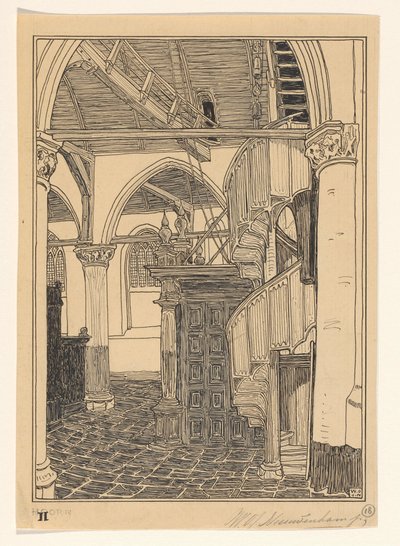 Interiör av Noorderkerk i Hoorn av Wijnand Otto Jan Nieuwenkamp (signed by artist)
