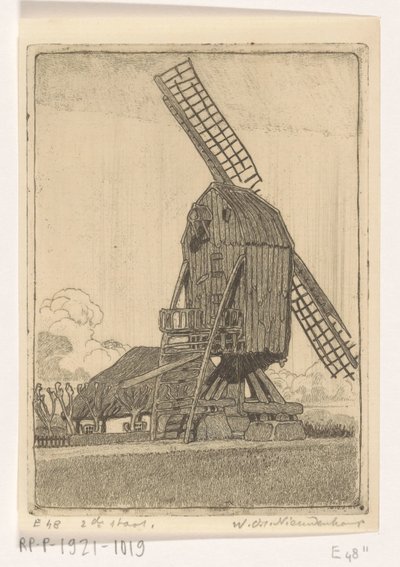 Kornkvarn med två blad vid Bennekom Den gamla kvarnen (originaltitel) av Wijnand Otto Jan Nieuwenkamp (signed by artist)