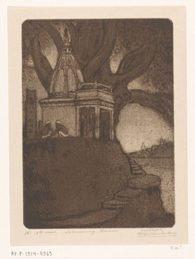 Templet i Benares på natten Sunset, Benares (originaltitel) av Wijnand Otto Jan Nieuwenkamp (signed by artist)