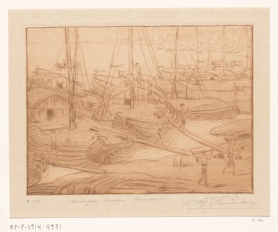 Förtöjda fartyg på stranden av Ganges i Benares Lossa fartyg (originaltitel) av Wijnand Otto Jan Nieuwenkamp