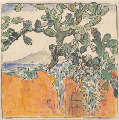 Vy med kaktus på Vesuvius från Sorrento av Wijnand Otto Jan Nieuwenkamp