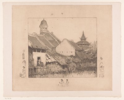 Hus och badgäster i Semarang I Kampong. Semarang (originaltitel) av Wijnand Otto Jan Nieuwenkamp
