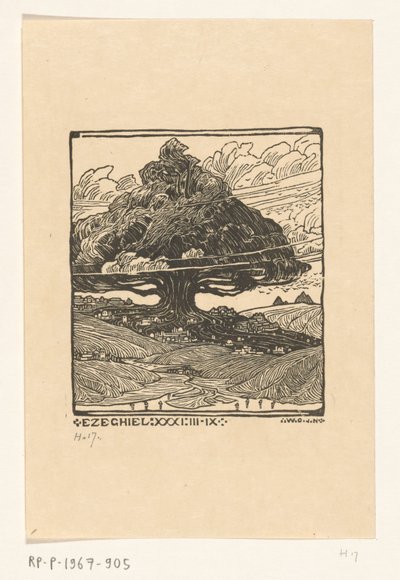 Städer under en ceder i ett bergslandskap Dreamview of Ezekiel (originaltitel) av Wijnand Otto Jan Nieuwenkamp