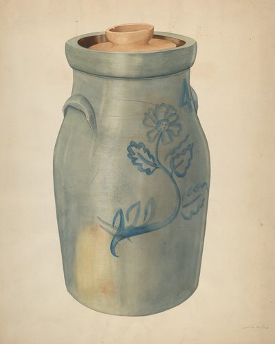 Smörkärna av lergods, ca. 1938. av Wilbur M Rice