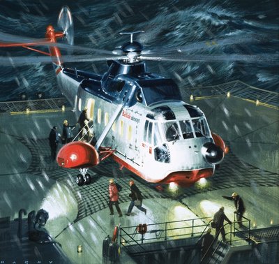 Oljefältets farliga män, en S-61N-helikopter från British Airways av Wilf (20th century) Hardy