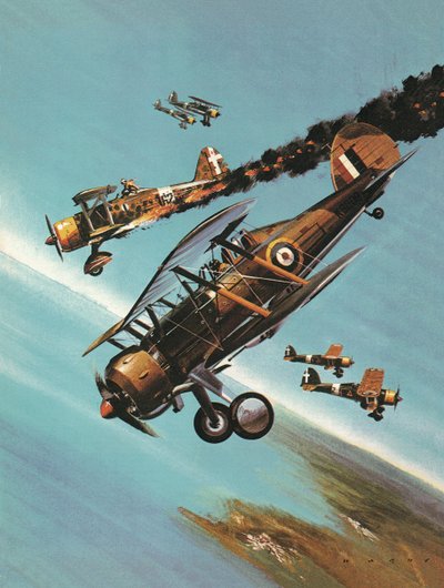 Berömda flygplan och deras piloter: Gloster Gladiator - skvadronchefen Pattle av Wilf (20th century) Hardy
