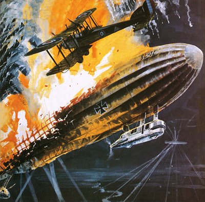 Nedskjutning av en zeppelinare under första världskriget av Wilf (20th century) Hardy
