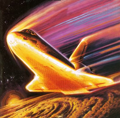 Rymdfärjan föreställdes återinträda i jordens atmosfär av Wilf (20th century) Hardy