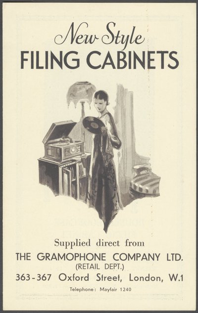 The Gramophone Company Arkivskåp, 1920-talet av Wilfred Fryer, Curtis Advertising Agency