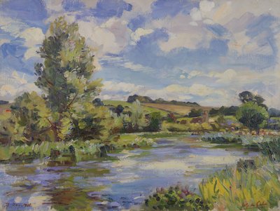 Ett solbelyst flodlandskap av Wilfred Gabriel de Glehn