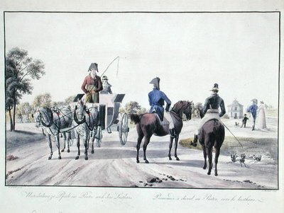 Ridning i Prater Park, Wien, graverad av Adam von Bartsch (1757-1821) 1804 (färgad gravyr) av Wilhelm Alexander (after) Kobell
