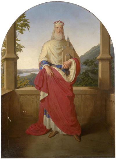 Bogdan Mandic, ou Frere Leopold dit Leopold de Castelnuovo - Saint Leopold devant le Donau et la montagne Leopoldsberg - Saint Leopold framför en utsikt över Donau och Leopoldsberg i bakgrunden, av Rieder, Wilhelm August (1796-1880). Olja på duk av Wilhelm August Rieder