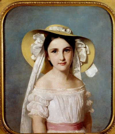 Porträtt av fröken Emily Leo. Porträtt av en ung flicka. Målning av Whilem Lehmann (1819-1905) av Wilhelm Auguste Rudolf Lehmann