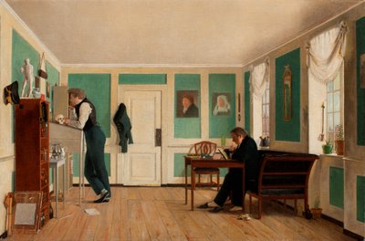 Interiör från Amaliegade. Kapten Carl Ludvig Bendz stående och dr Jacob Christian Bendz sittande. av Wilhelm Bendz