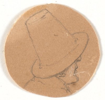 Mans huvud med hög hatt. Profil till höger av Wilhelm Bendz