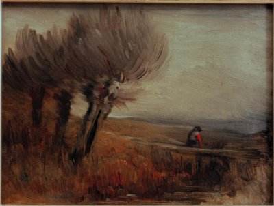 Platt landskap med tre pillar av Wilhelm Busch