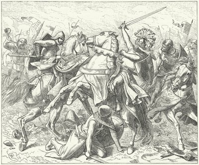 Rebellen hertig Rudolf av Schwaben skadades dödligt i slaget vid Elster av Wilhelm Camphausen