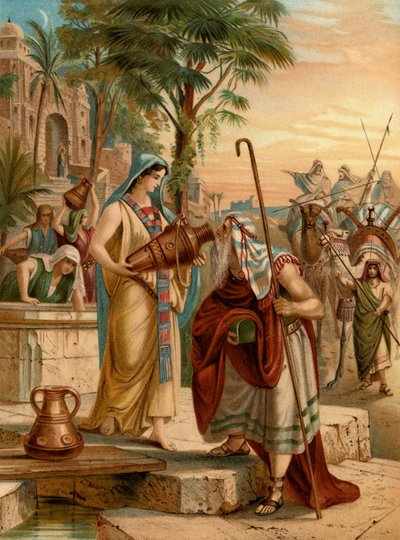 Eliezer testar Rebecca (färg litho) av Wilhelm Ebbinghaus