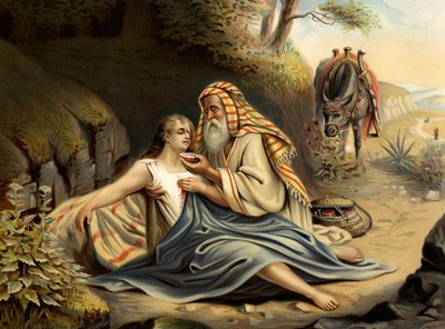 Den barmhärtige samariten (färg litho) av Wilhelm Ebbinghaus