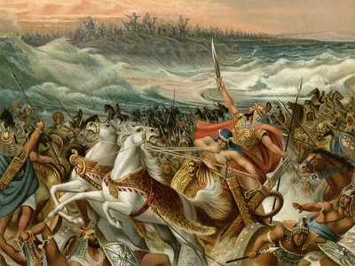 Israeliterna räddar från Röda havet (färg litho) av Wilhelm Ebbinghaus
