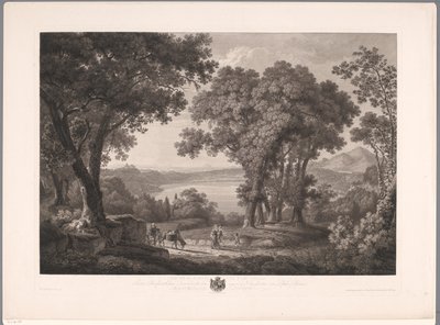 Utsikt över sjön Albano nära Rom Der See von Albano dei Rom (titel på objekt) av Wilhelm Friedrich Gmelin