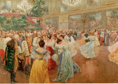 Courtball i Redoutensaele, kejsarpalatset, Wien ... (akvarell) av Wilhelm Gause