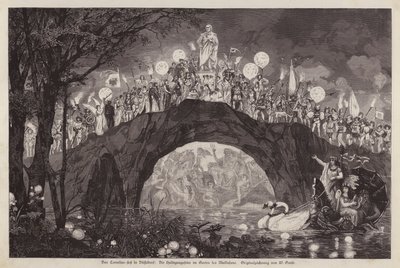 Festival som hyllar konstnären Peter von Cornelius i Malkastenpark, Düsseldorf, Tyskland (gravyr) av Wilhelm Gause