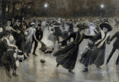 ""En fest på isen" (Party on the Ice) Skridskoåkare i Belle Epoque-målningen av Wilhelm Gause (1853-1916) av Wilhelm Gause
