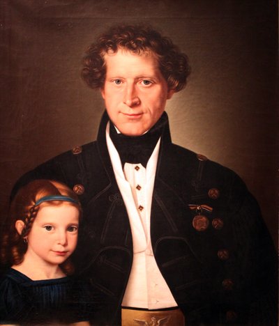 Hyttmästaren Ferdinand Zimmermann med dottern Marie} av Wilhelm Gottfried Bauer