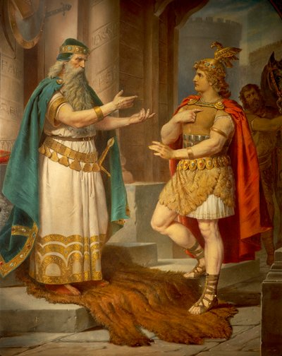 Kung Sigurd möter den vise eremiten Grypin, från Sigurd Saga, Nedre salen, c.1882-83 (väggmålning) av Wilhelm Hauschild