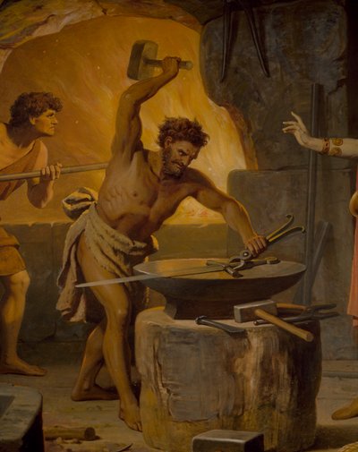 Sigurd går till dvärgen Mime, från Sigurd Saga, Nedre salen, c.1882-83 (väggmålning) av Wilhelm Hauschild